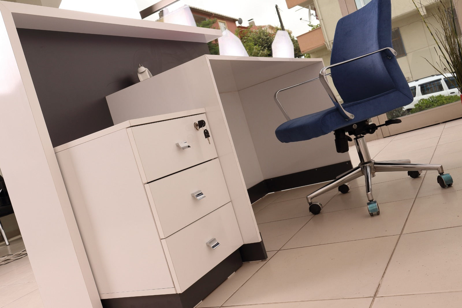 Istanbul Office Cash Desk Counter Reception Table White Anthracite