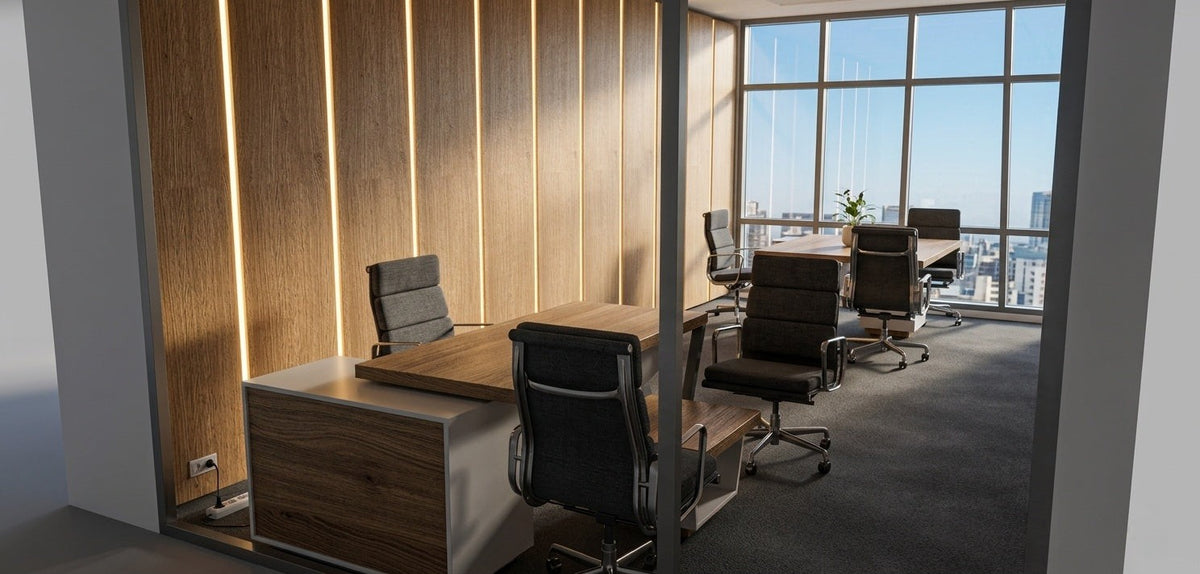 İstanbul Ofis Mobilya tarafından tasarlanan Dudullu OSB okul projesi için modern ahşap detaylı yönetici ofis mobilyaları