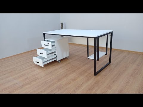 Zelinda Schreibtisch mit weißem Rollcontainer
