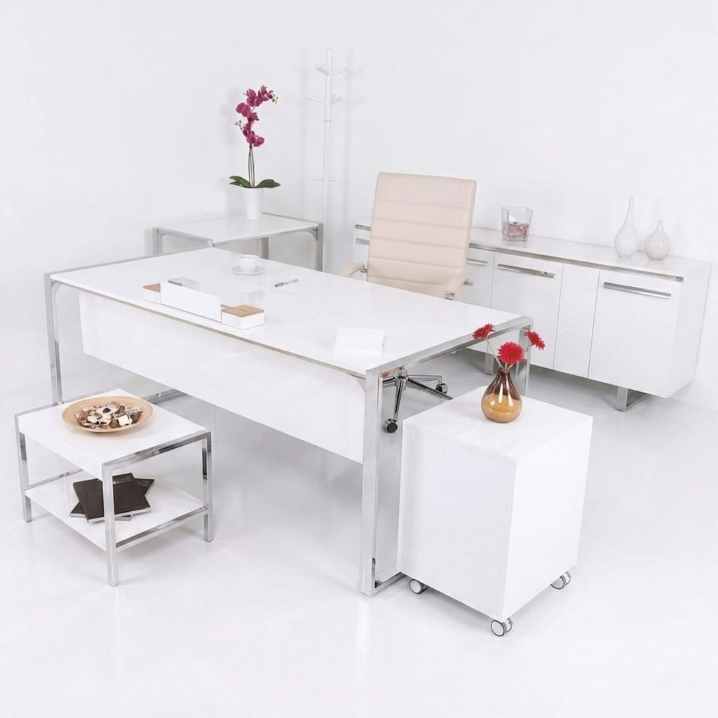 Istanbul Office Desk Apple Executive Set Glossy White